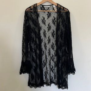 Delicates Sheer Black Lace Robe Cardigan Kimono
